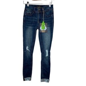 New Indigo Rein Ankle Mid Rise Jeans Juniors Size 0 Blue Dark Wash Cuffed BNWT